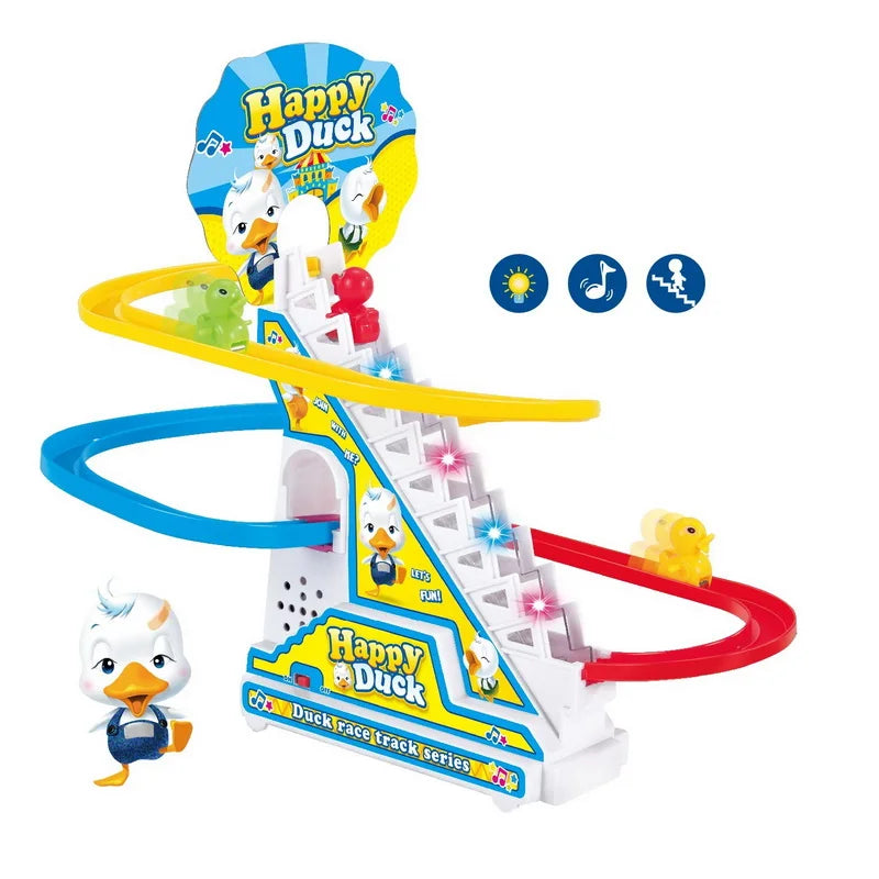 Penguin Track Toy Climb Stairs Children Kids Classic Cartoon Dogs Ducks Electrical Music Light Birthday Christmas New Year Gift