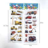 12 Sheets/Set Engineering Vehicle Excavator Cars Cartoon Bubble Sticker for Kids Boys Scrapbooking Cognitive Educational Toys