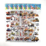 12 Sheets/Set Engineering Vehicle Excavator Cars Cartoon Bubble Sticker for Kids Boys Scrapbooking Cognitive Educational Toys
