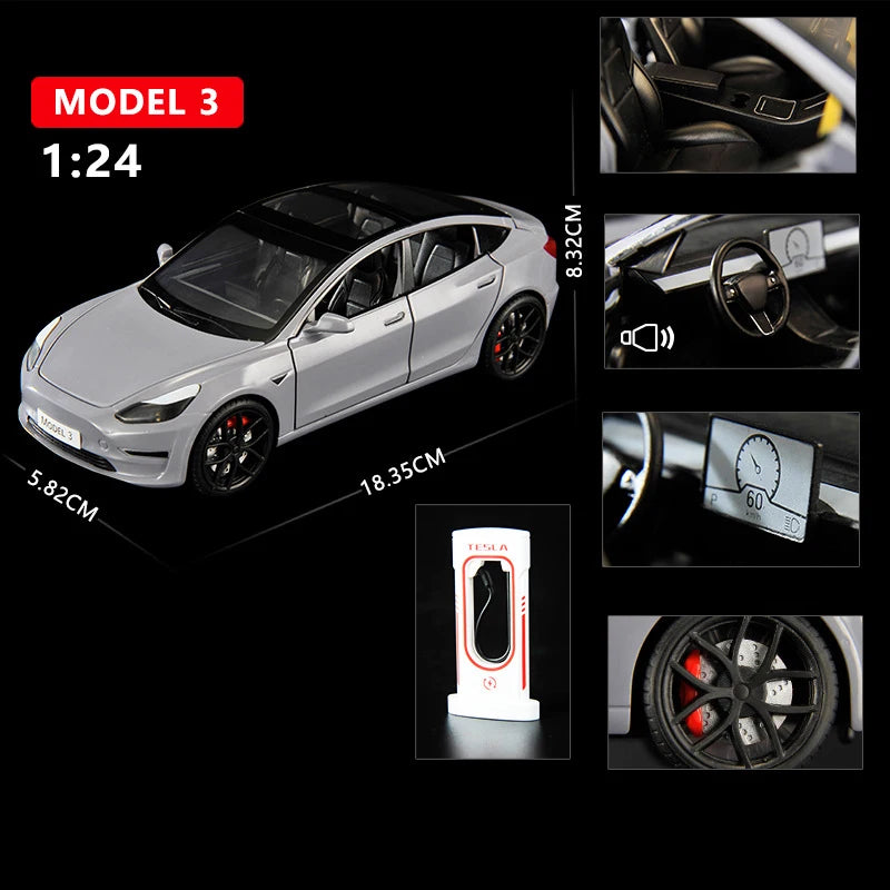 1:24 Tesla Model 3 Model Y Model S Model X Alloy Die Cast Car Model Sound and Light Children's Toy Collectibles Birthday gift