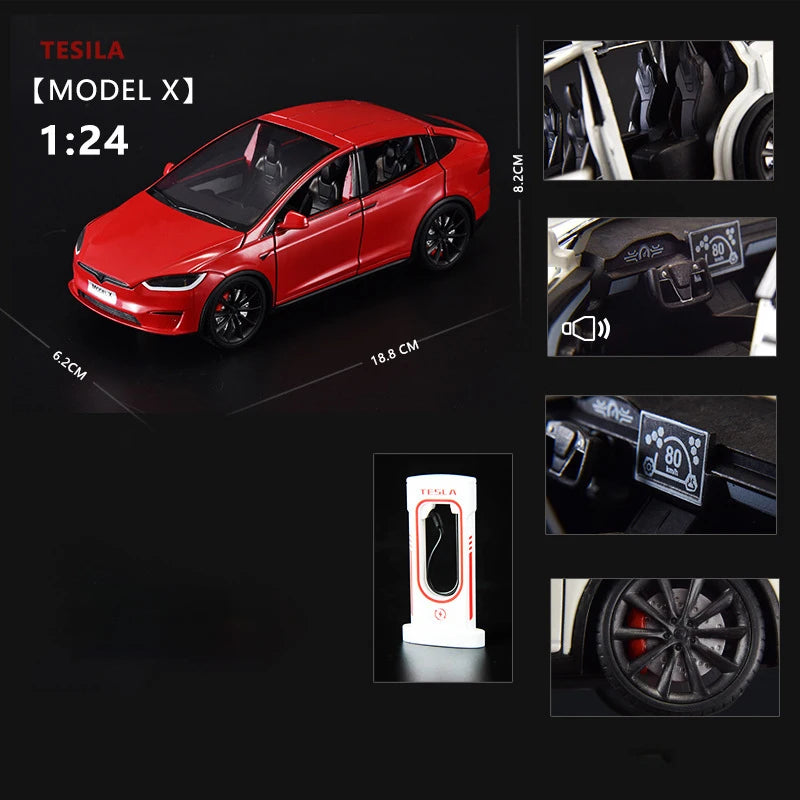 1:24 Tesla Model X Model Y Tesla Model 3 Alloy Die Cast Toy Car Model Sound and Light Children's Toy Collectibles Birthday gift
