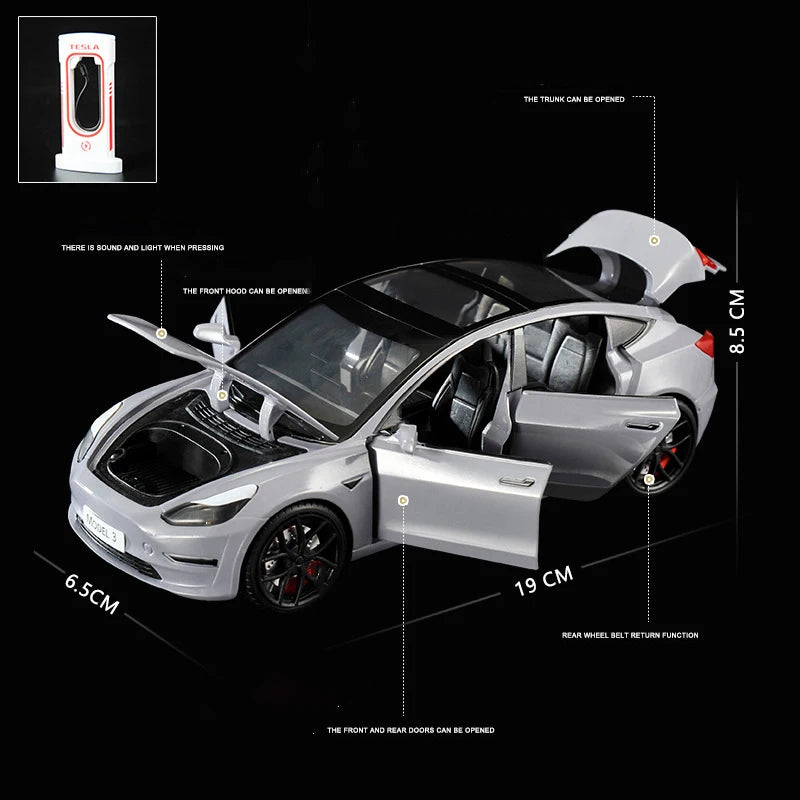1:24 Tesla Model 3 Model Y Model S Model X Alloy Die Cast Car Model Sound and Light Children's Toy Collectibles Birthday gift