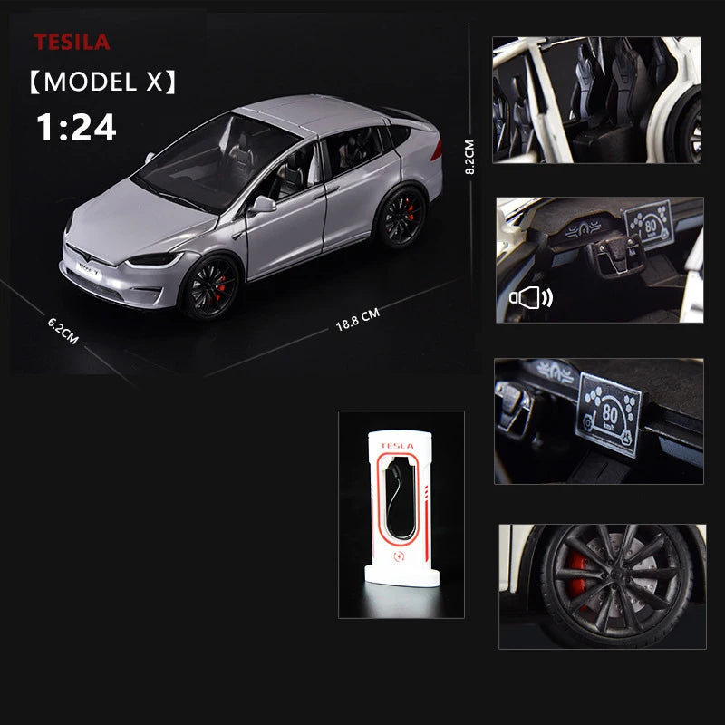 1:24 Tesla Model X Model Y Tesla Model 3 Alloy Die Cast Toy Car Model Sound and Light Children's Toy Collectibles Birthday gift