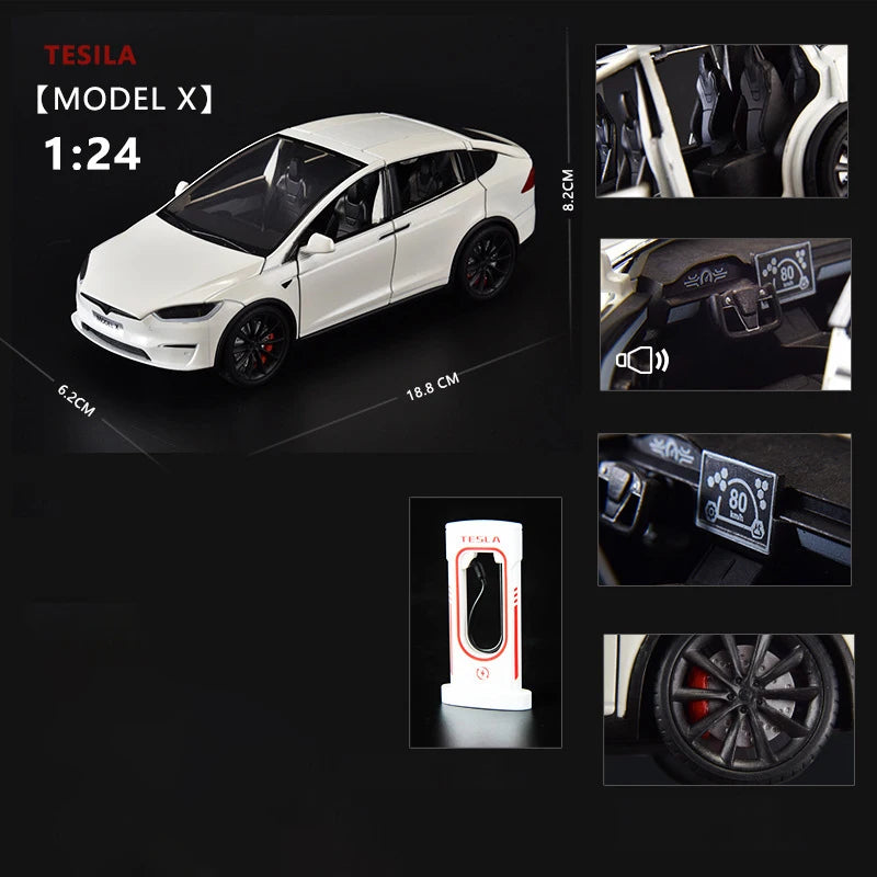 1:24 Tesla Model X Model Y Tesla Model 3 Alloy Die Cast Toy Car Model Sound and Light Children's Toy Collectibles Birthday gift