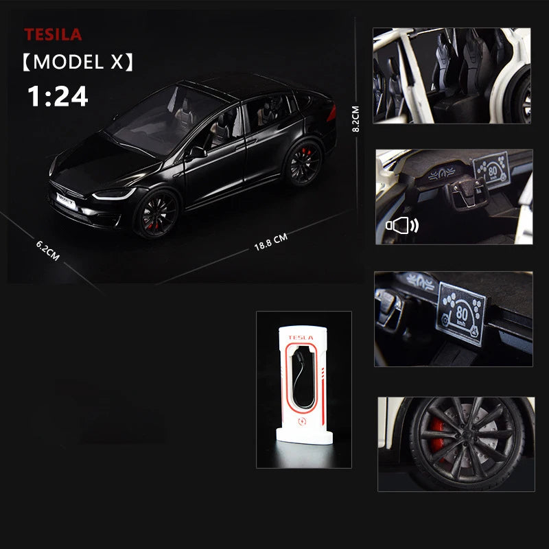 1:24 Tesla Model X Model Y Tesla Model 3 Alloy Die Cast Toy Car Model Sound and Light Children's Toy Collectibles Birthday gift