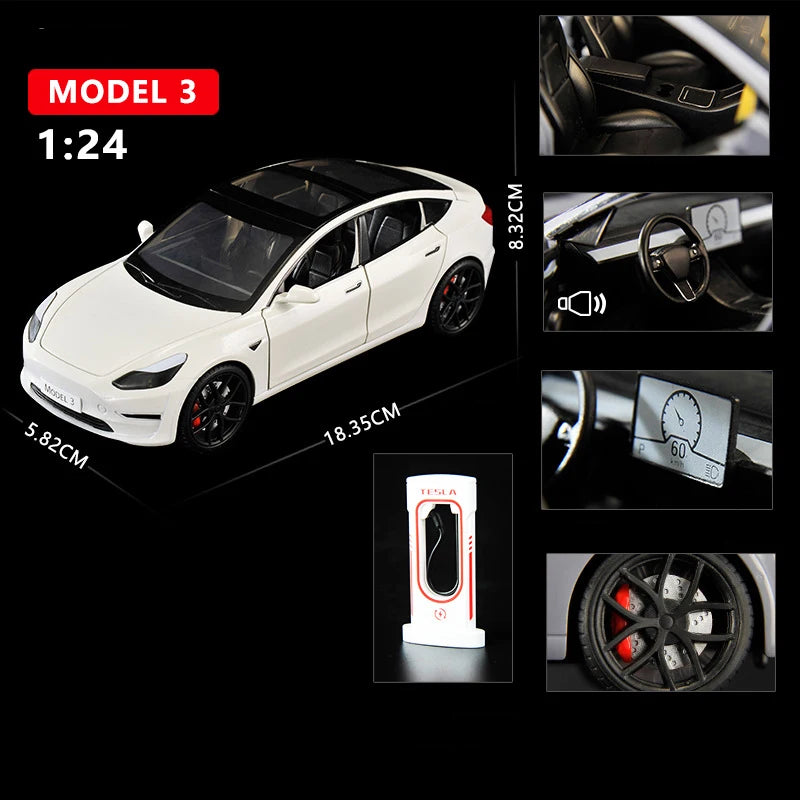 1:24 Tesla Model 3 Model Y Model S Model X Alloy Die Cast Car Model Sound and Light Children's Toy Collectibles Birthday gift