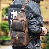 Luufan Genuine Leather Chest Bag Men Shoulder Sling Bag Male Vintage Crazy Horse Chest Pack Large Capacity Men Riding Bag