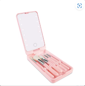 Travel Portable Cosmetic Box Storage Pink Plastic Makeup Mirror With Led