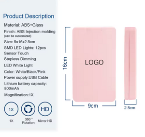 Travel Portable Cosmetic Box Storage Pink Plastic Makeup Mirror With Led