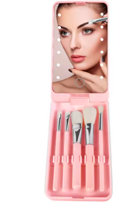 Travel Portable Cosmetic Box Storage Pink Plastic Makeup Mirror With Led
